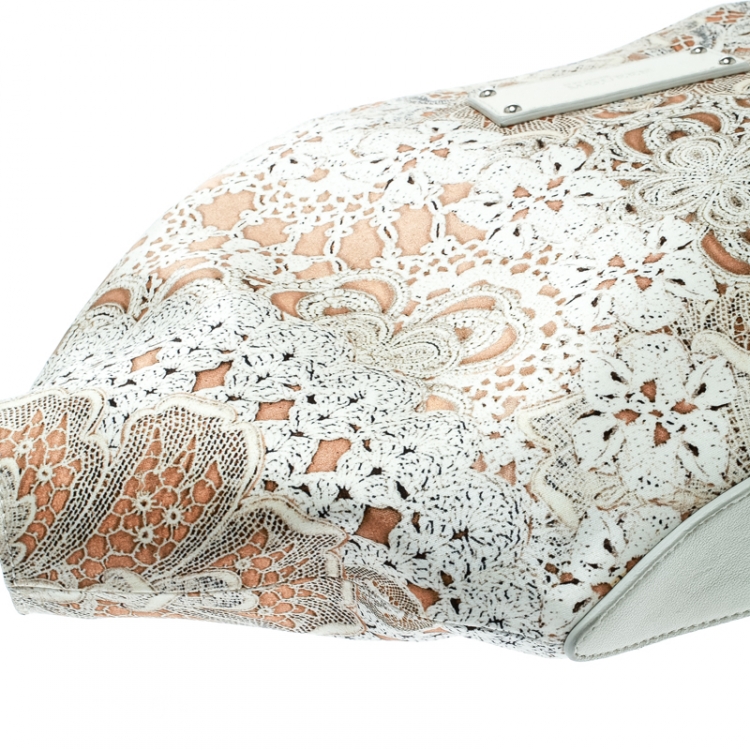 Pre Owned Alexander McQueen White Printed Satin Medium De Manta Clutch
