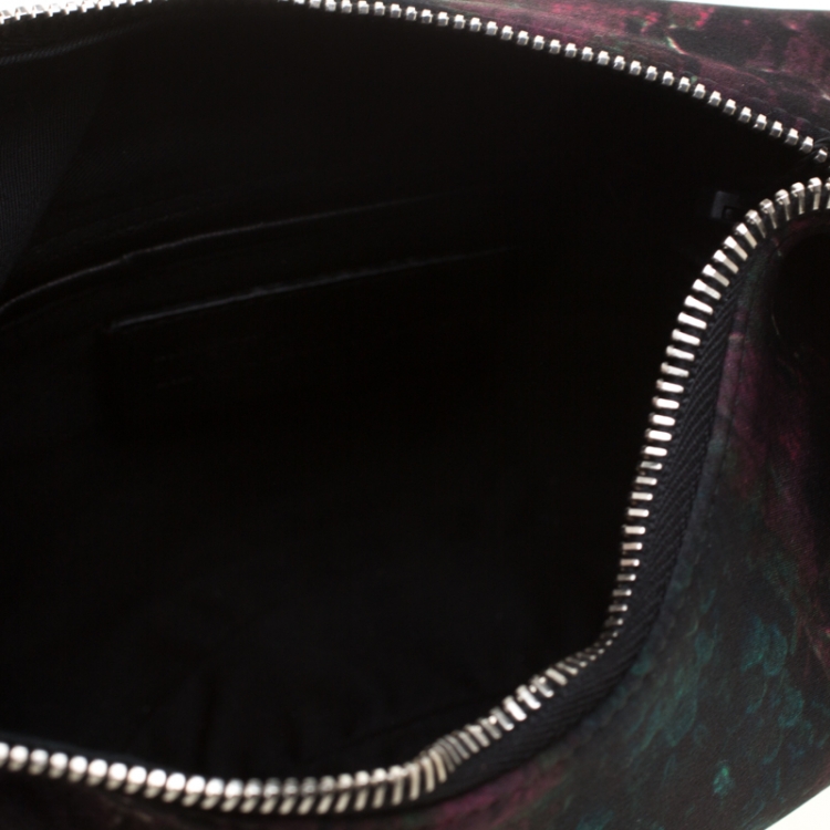Pre Owned Alexander McQueen Black Printed Satin Small De Manta Clutch