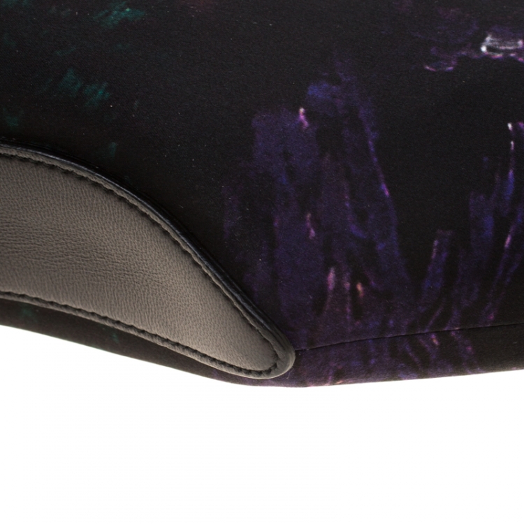 Pre Owned Alexander McQueen Black Printed Satin Small De Manta Clutch