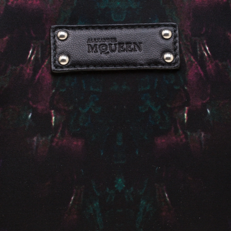 Pre Owned Alexander McQueen Black Printed Satin Small De Manta Clutch