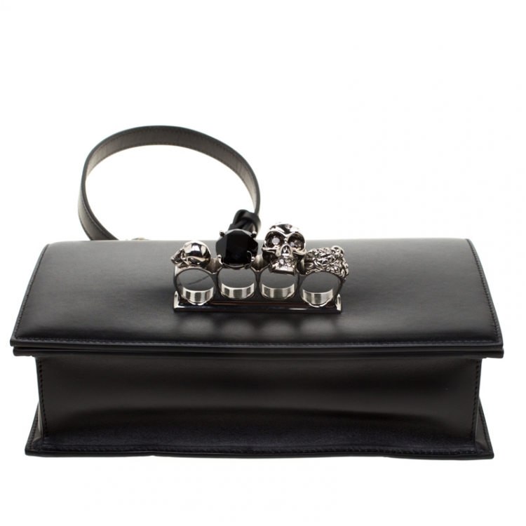 Pre Owned Alexander McQueen Black Leather Jeweled Shoulder Bag