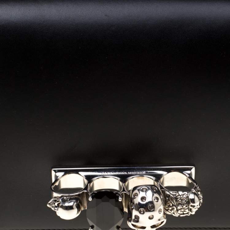 Pre Owned Alexander McQueen Black Leather Jeweled Shoulder Bag