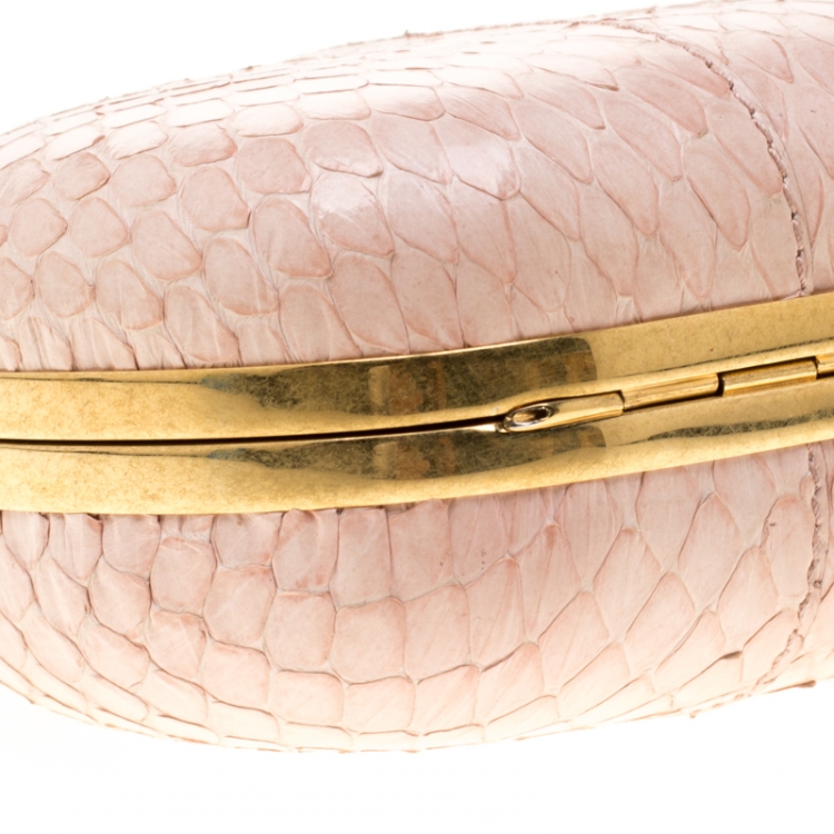 Pre Owned Alexander McQueen Peach Python Crystal Skull Clutch