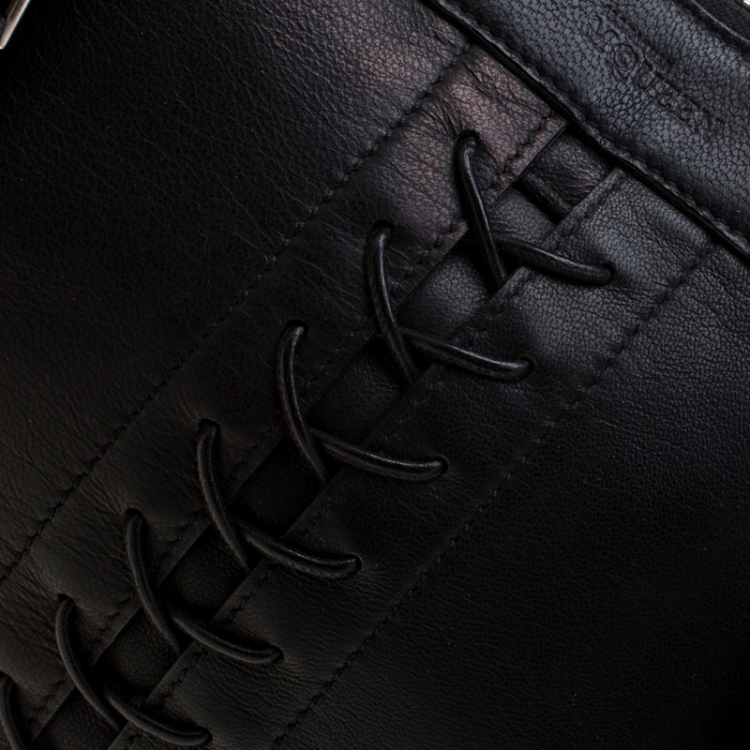 مملوكة مسبقًا Alexander McQueen Black Leather Medium Lace Up Faithful De Manta Clutch