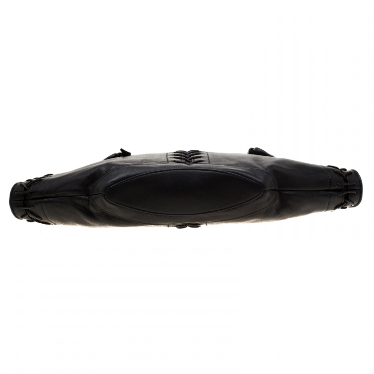 مملوكة مسبقًا Alexander McQueen Black Leather Medium Lace Up Faithful De Manta Clutch