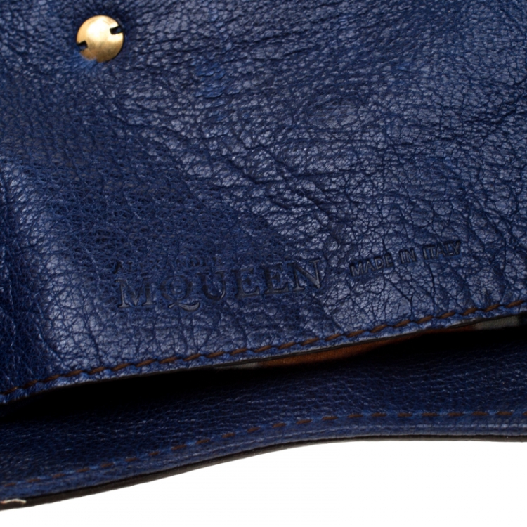 Pre Owned Alexander McQueen Navy Blue Flappy Leather Clutch