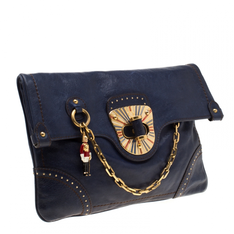 Pre Owned Alexander McQueen Navy Blue Flappy Leather Clutch