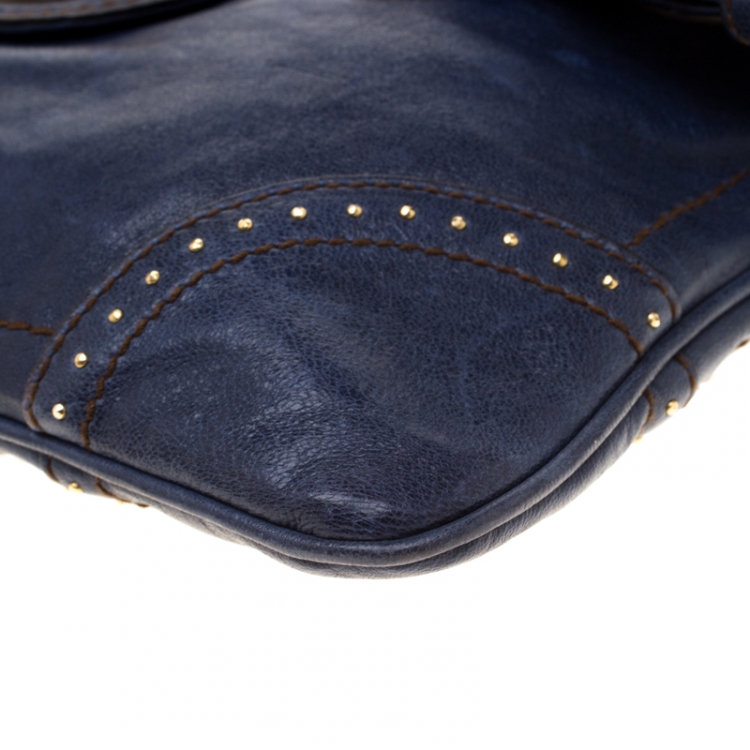 Pre Owned Alexander McQueen Navy Blue Flappy Leather Clutch