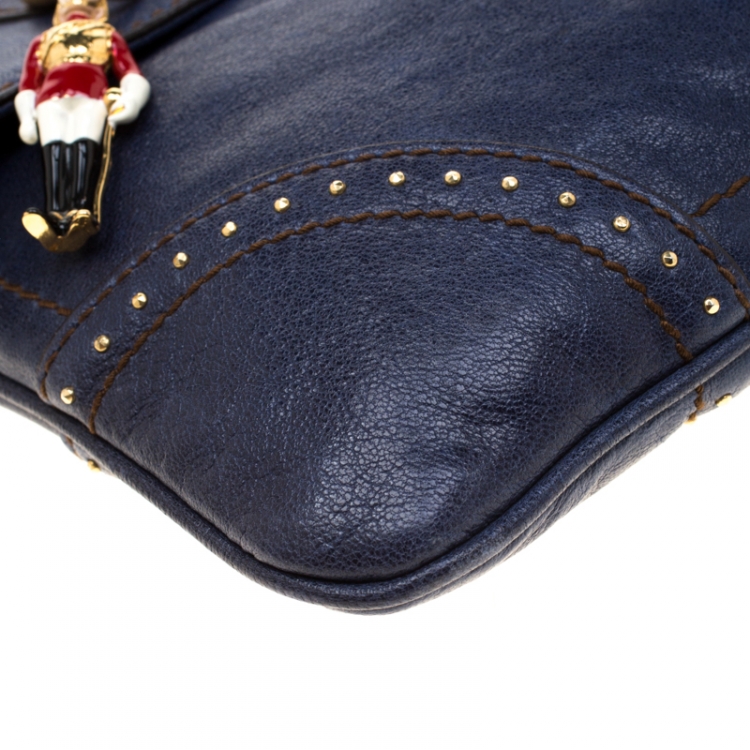 Pre Owned Alexander McQueen Navy Blue Flappy Leather Clutch