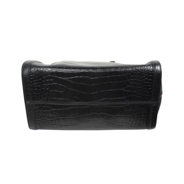 Pre Owned Alexander McQueen Black Croc-Effect Leather Tote Bag