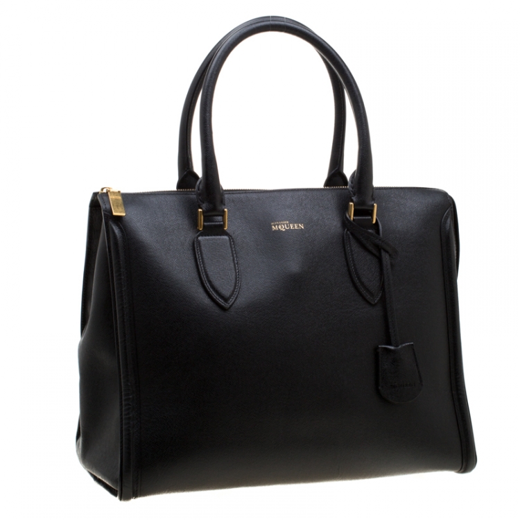 Pre Owned Alexander McQueen Black Leather Heroine Open Tote