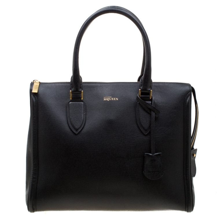 Pre Owned Alexander McQueen Black Leather Heroine Open Tote
