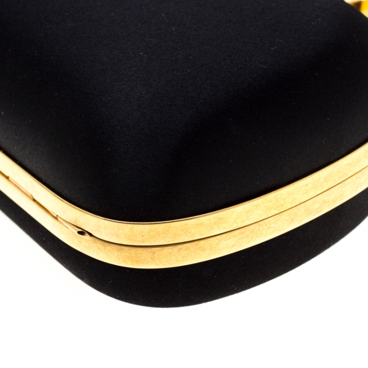 Pre Owned Alexander McQueen Black Satin Bird And Apple Knuckle Clutch
