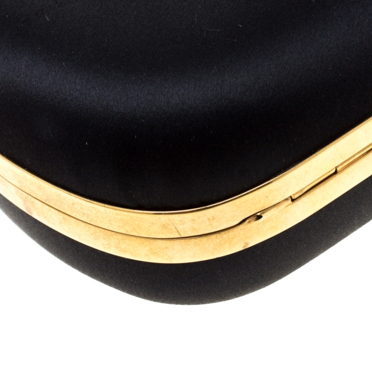 Pre Owned Alexander McQueen Black Satin Bird And Apple Knuckle Clutch
