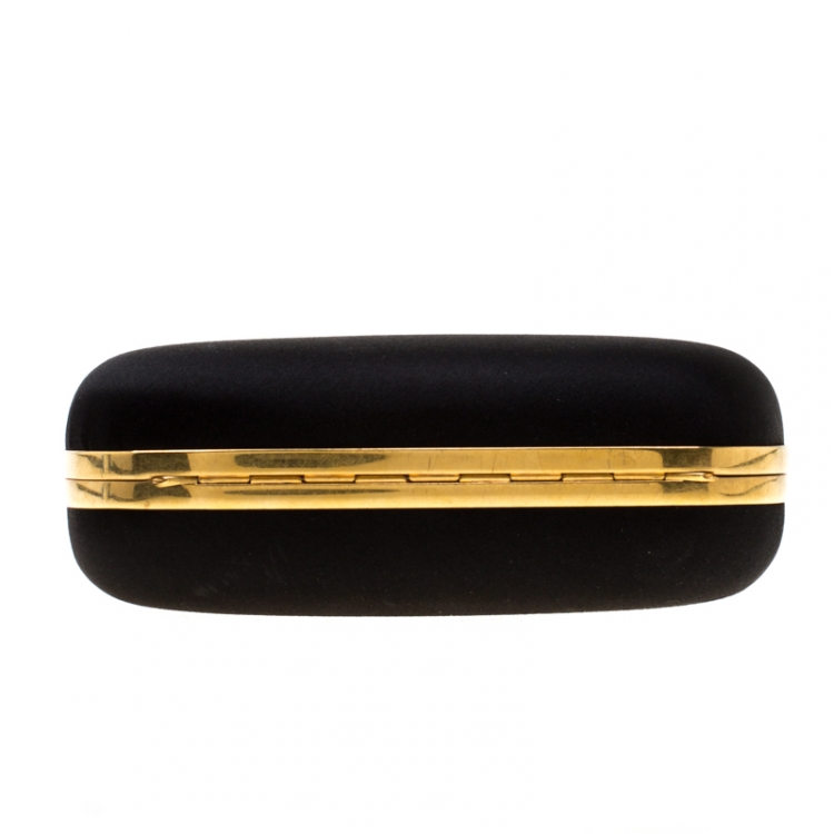 Pre Owned Alexander McQueen Black Satin Bird And Apple Knuckle Clutch
