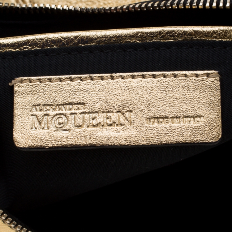 Pre Owned Alexander McQueen Gold Metallic Leather Medium De Manta Clutch