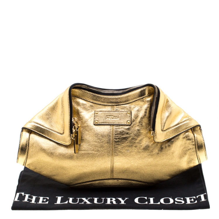 Pre Owned Alexander McQueen Gold Metallic Leather Medium De Manta Clutch