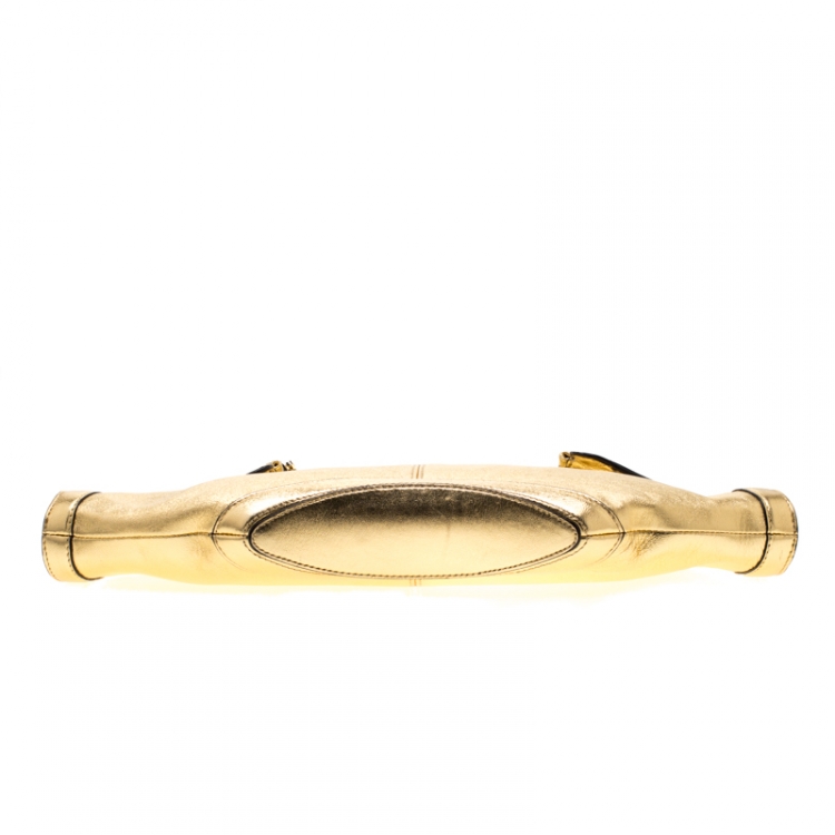 Pre Owned Alexander McQueen Gold Metallic Leather Medium De Manta Clutch