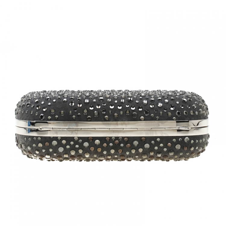 Pre Owned Alexander McQueen Grey Nubuck Leather and Crystal Embellished Skull Clutch
