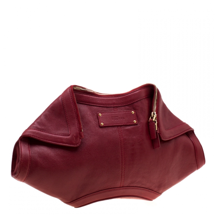 Pre Owned Alexander McQueen Red Leather Medium De Manta Clutch