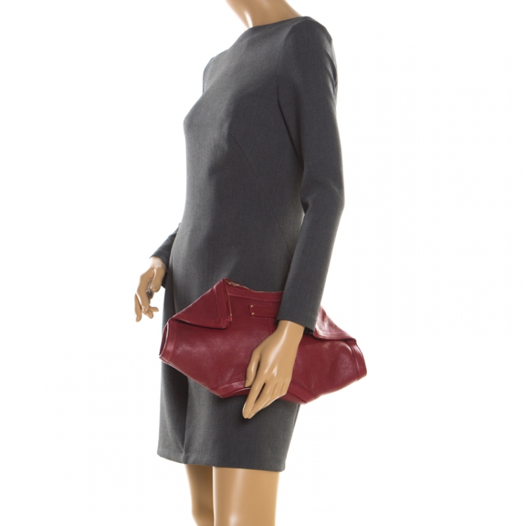 Pre Owned Alexander McQueen Red Leather Medium De Manta Clutch