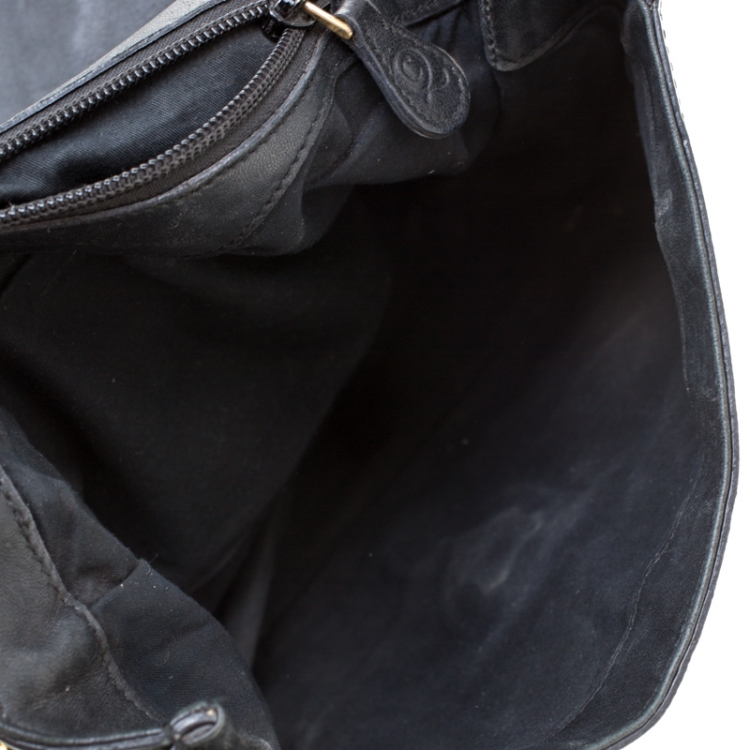 Pre Owned Alexander McQueen Black Croc Embossed Leather Flap Chain Shoulder Bag