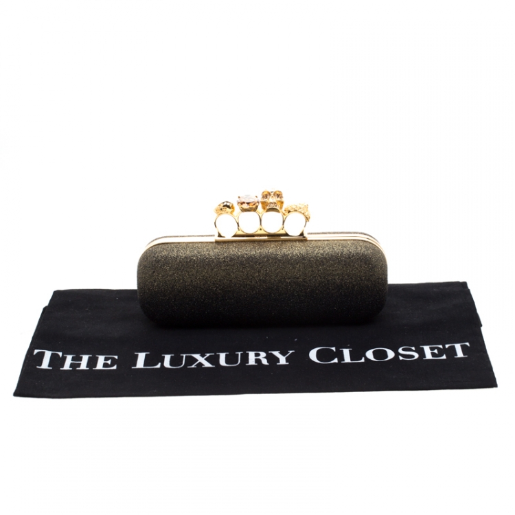 Pre Owned Alexander McQueen Black/Gold Ombre Glitters Skull Knuckle Clutch