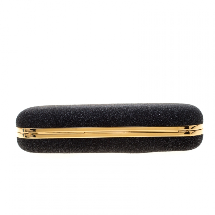 Pre Owned Alexander McQueen Black/Gold Ombre Glitters Skull Knuckle Clutch