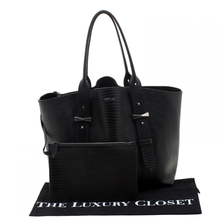 Pre Owned Alexander Mcqueen Black Textured Leather Tote