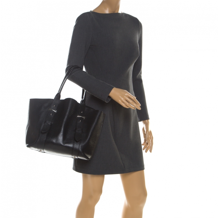 Pre Owned Alexander Mcqueen Black Textured Leather Tote