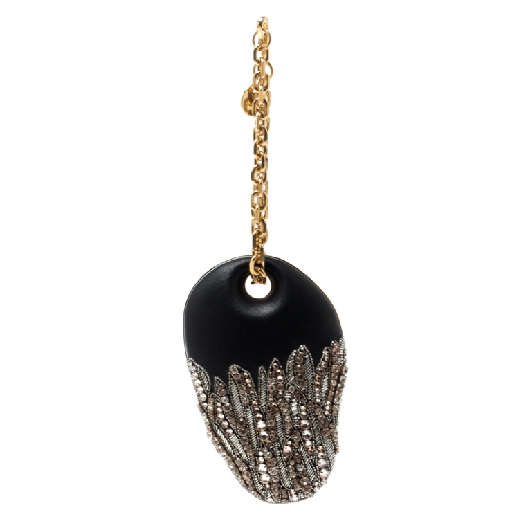 Pre Owned Alexander McQueen Black Embellished Clam Chain Clutch