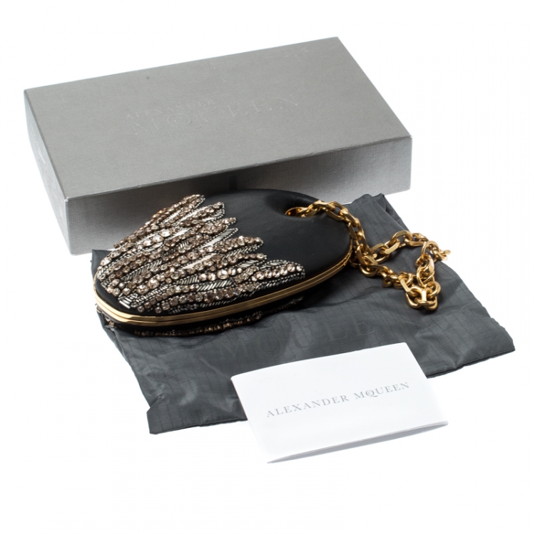 Pre Owned Alexander McQueen Black Embellished Clam Chain Clutch