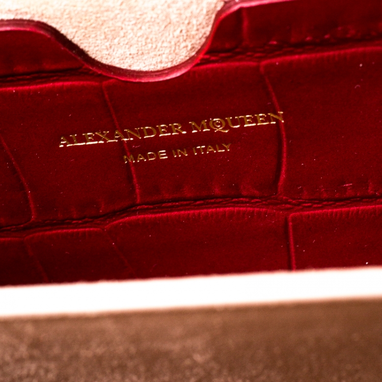 Pre Owned Alexander McQueen Red Croc Embossed Leather Box Shoulder Bag 