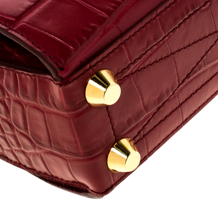 Pre Owned Alexander McQueen Red Croc Embossed Leather Box Shoulder Bag 