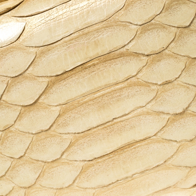 Pre Owned Alexander McQueen Light Yellow Python Angel Knuckle Box Clutch