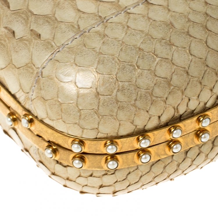Pre Owned Alexander McQueen Light Yellow Python Angel Knuckle Box Clutch