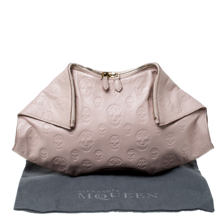 Pre Owned Alexander McQueen Blush Pink Leather Medium Skull De Manta Clutch