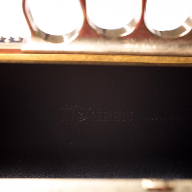 Pre Owned Alexander McQueen Black Studded Suede Skull Knuckle Box Clutch