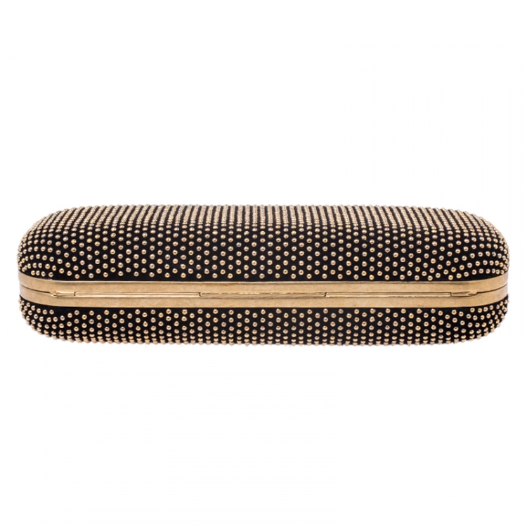 Pre Owned Alexander McQueen Black Studded Suede Skull Knuckle Box Clutch