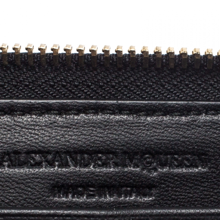 Pre Owned Alexander McQueen Black Leather AMQ Zip Around Continental Wallet