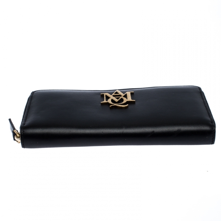 Pre Owned Alexander McQueen Black Leather AMQ Zip Around Continental Wallet