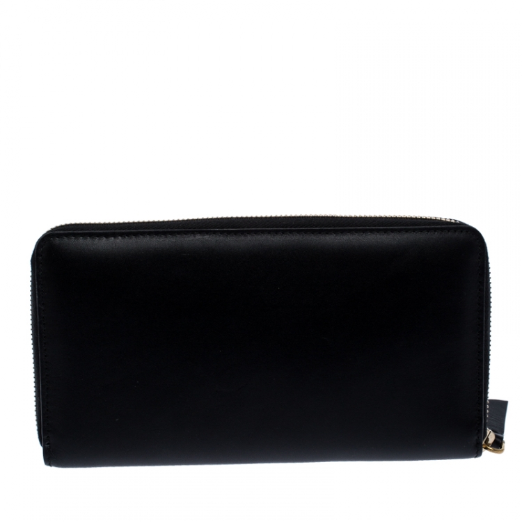 Pre Owned Alexander McQueen Black Leather AMQ Zip Around Continental Wallet