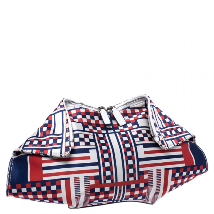 Pre Owned Alexander McQueen Blue/Red Satin Medium De Manta Clutch