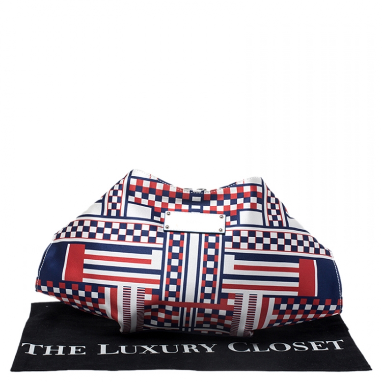 Pre Owned Alexander McQueen Blue/Red Satin Medium De Manta Clutch