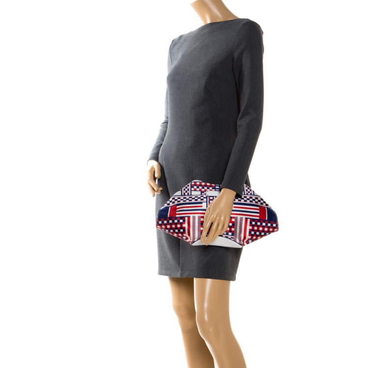 Pre Owned Alexander McQueen Blue/Red Satin Medium De Manta Clutch