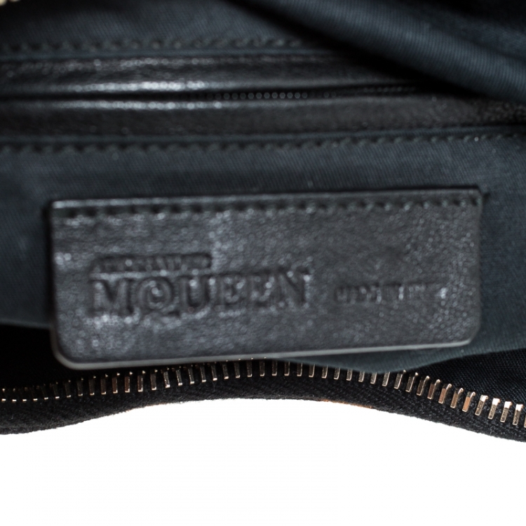 Pre Owned Alexander McQueen Black/Brown Leopard Print Canvas Medium De Manta Clutch
