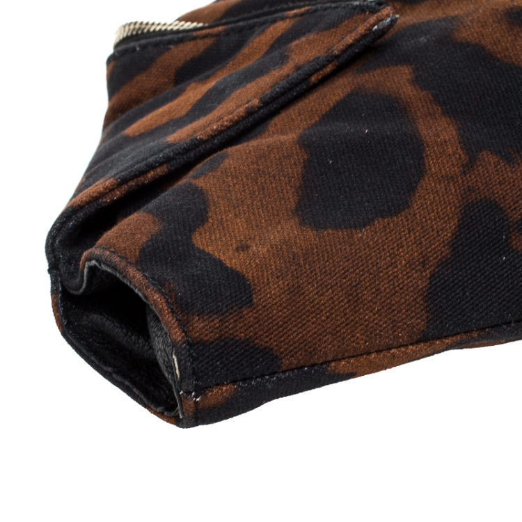 Pre Owned Alexander McQueen Black/Brown Leopard Print Canvas Medium De Manta Clutch