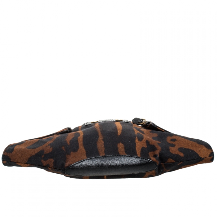 Pre Owned Alexander McQueen Black/Brown Leopard Print Canvas Medium De Manta Clutch