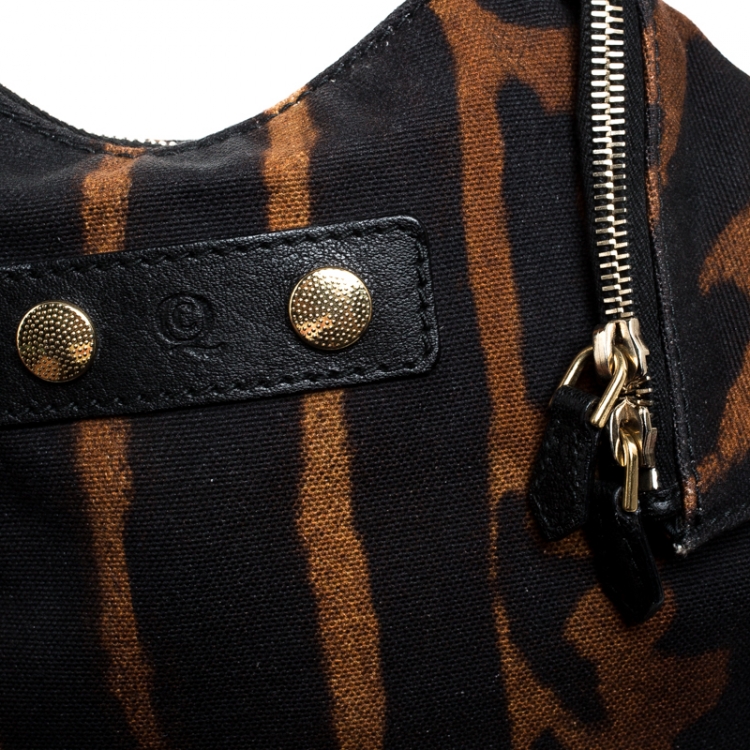 Pre Owned Alexander McQueen Black/Brown Leopard Print Canvas Medium De Manta Clutch