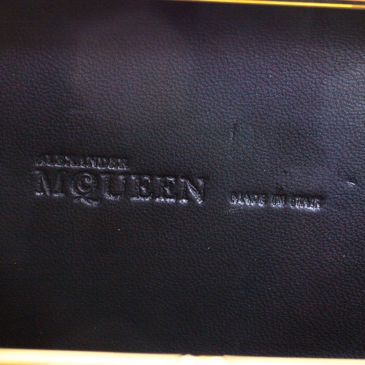 Pre Owned Alexander McQueen Metallic Gold Python Embossed Leather Skull Box Clutch